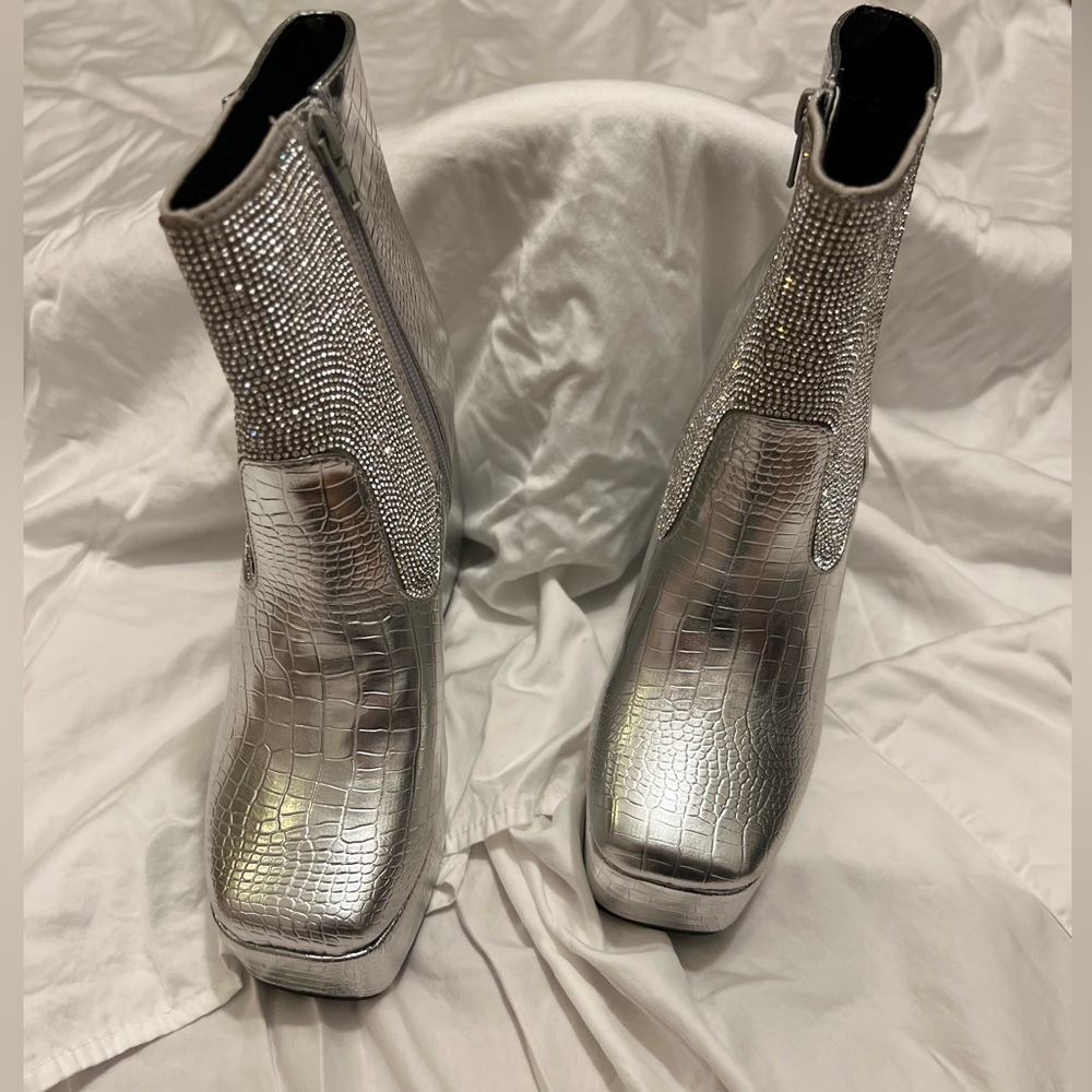 Silver sparkle platform Boots - Picture 4 of 9